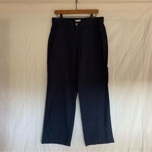 Liz Claiborne Navy Blue Cotton Linen blend Pants- Elastic, Pockets, Button & Zip